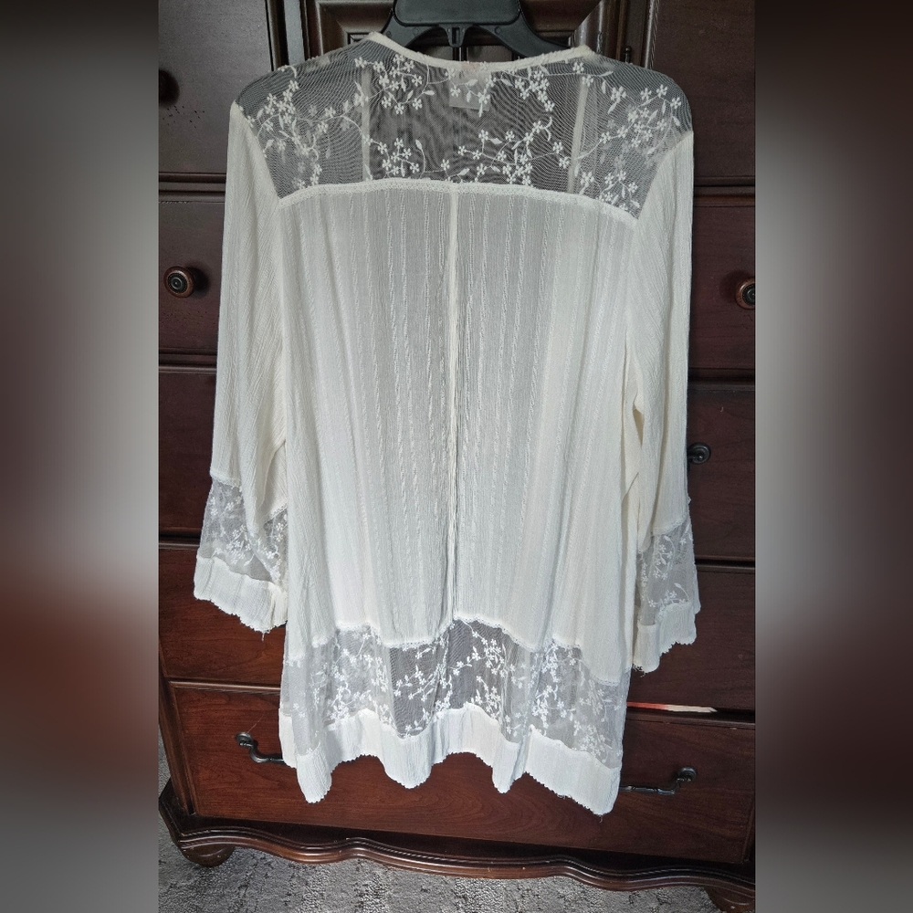 Knox Rose, White Lace Kimono Cardigan, No Size - Picture 5 of 6